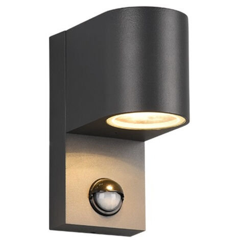 ROYA APPLIQUE DA ESTERNO FUSIONE ALLUMINIO STONDATA ANTRACITE CON SENSORE DI MOVIMENTO IP44 H.15CM 1 LUCE ATTACCO GU10 (1/5)