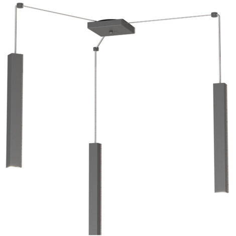 SQUARE TUBE SOSPENSIONE 3 LUCI GRIGIO ANTRACITE CAVO CM.250 CON BASE 1173-S3-GA (1/4)
