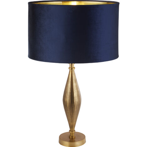 Lampada da tavolo Rye - Metallo ottone anticato e paralume in velluto blu navy (1/3)