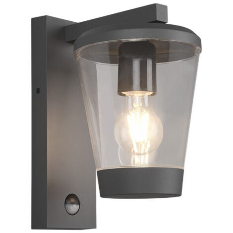 CAVADO APPLIQUE DA ESTERNO ANTRACITE CON DIFFUSORE TRASPARENTE IP44 CON SENSORE MOVIMENTO H. 28CM 1 LUCE ATTACCO E27 (1/5)