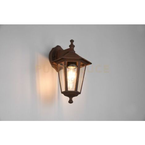 PIENZA APPLIQUE DA ESTERNO DOWN 6 LATI FUSIONE DI ALLUMINIO RUGGINE E VETRO TRASPARENTE H. 31CM IP44