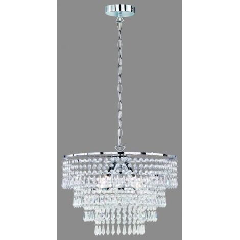Lampadario a sospensione cristallo argento 3xE14 – Regolabile fino a 150 cm – Dimmerabile con lampadine compatibili – Per soggiorno e sala da pranzo – Trio (1/6)