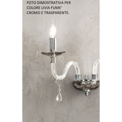 APPLIQUE LIVIA 1 LUCI FUME'- TRASPARENTE E CROMO ATTACCO E14 L.12CM