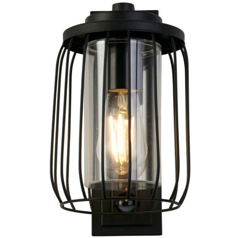 Searchlight Reed Lampada da parete a 1 luce con PIR, metallo nero e paralume in PC (1/3)