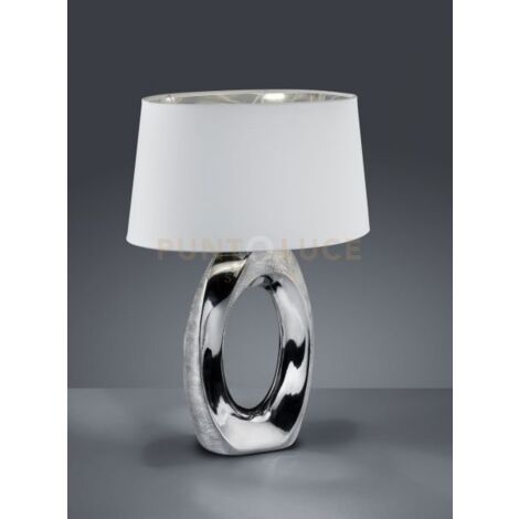TABA LAMPADA DA TAVOLO GRANDE BASE CERAMICA ARGENTO CON PARALUME BIANCO E ARGENTO H.52CM 1 LUCE ATTACCO E27 (1/10)