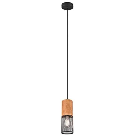 TOSH SOSPENSIONE CILINDRO GABBIA METALLO NERO OPACO E LEGNO D. 10CM 1 LUCE ATTACCO E27 (1/4)