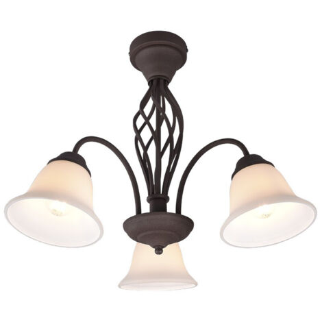RUSTICA PLAFONIERA METALLO RUGGINE CON 3 DIFFUSORI VETRO BIANCO D. 55CM ATTACCO E14 (1/4)