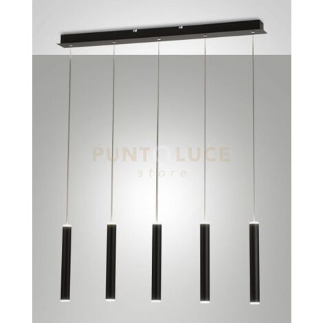 PRADO LAMPADARIO A SOSPENSIONE NERO L.90X8CM 5 LUCI RETTANGOLARE A LED 3000K - 33W - 3600 lm