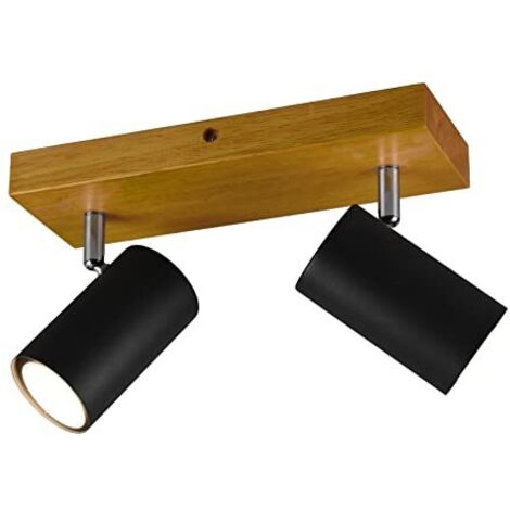 MARLEY BARRA 2 SPOTS CILINDRI NERI BASE LEGNO NATURALE L. 26CM2 LUCI ATTACCO GU10 (1/4)