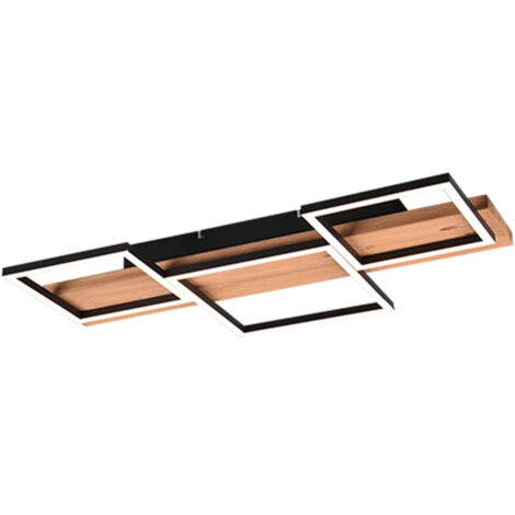 HARPER PLAFONIERA LED 30W 4000lm, 3000K LEGNO NATURALE E METALLO NERO 3 QUADRATI CON REGOLAZIONE INTENSITA' CON NORMALE INTERRUTTORE A PARETE L. 65CM (1/5)