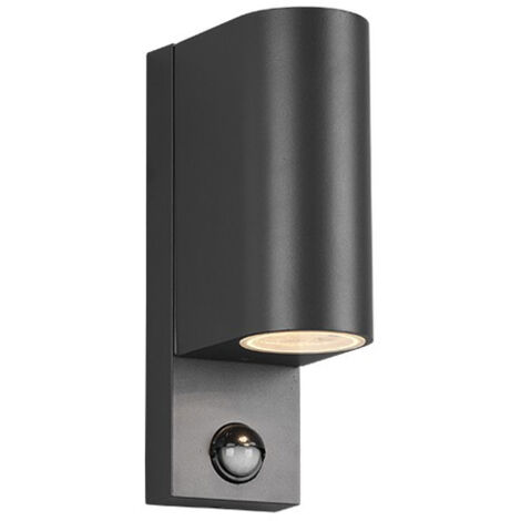 ROYA APPLIQUE DA ESTERNO FUSIONE ALLUMINIO STONDATA ANTRACITE A BI-EMISSIONE CON SENSORE DI MOVIMENTO IP44 H.22CM 2 LUCI ATTACCO GU10 (1/5)