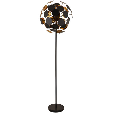 Lampada da terra Discus 4LT - Metallo nero e dischi in PC neri e dorati (1/5)