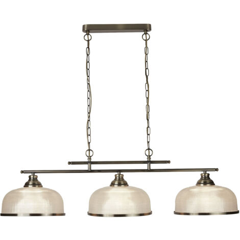 Bistro II 3Lt Pendant-Ottone antico e vetro stile Holophane (1/5)