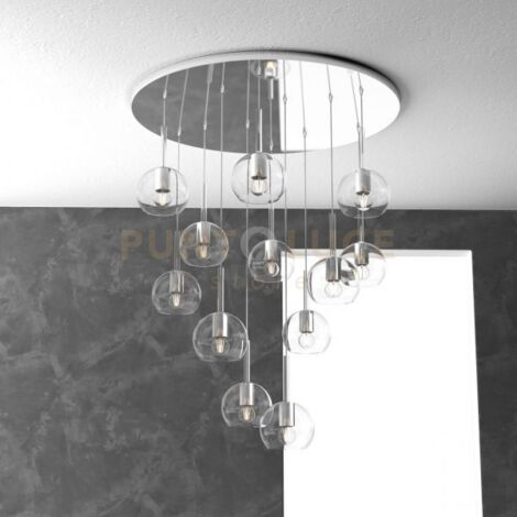 Lampadario moderno top light future 1155cr s12 tp e27 led vetro pirex soffiato, vetro trasparente