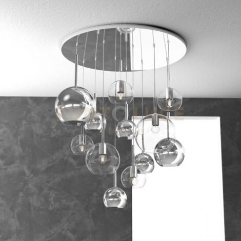 SOSPENSIONE CROMO TONDA 12 LUCI VETRI (2 GRANDE(1XCR+1XTR)+2 MEDIO(1XCR+1XTR)+8 PICCOLO (4XCR+4XTR)) 1155CR-S12 TMIX-TC
