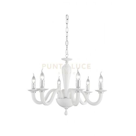 LAMPADARIO RAVEL 6 LUCI ATTACCO E14 BIANCO E CROMO D.70CM