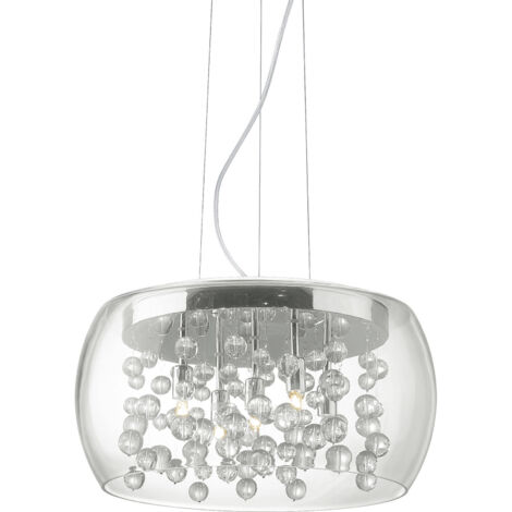 AUDI-80 LAMPADARIO A SOSPENSIONE IN VETRO TRASPARENTE CON SFERE DI VETRO PENDENTI LAMPADINE INCLUSE 5 LUCI ATTACCO G9 (1/5)