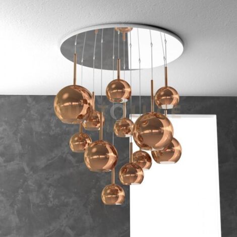 SOSPENSIONE CROMO TONDA 12 LUCI VETRI (2 GRANDE+2 MEDIO +8 PICCOLO) TUTTI RAME 1155CR-S12 TMIX-RA
