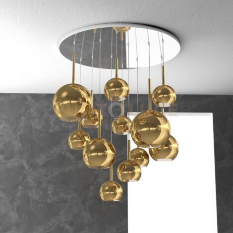 SOSPENSIONE CROMO TONDA 12 LUCI VETRI (2 GRANDE+2 MEDIO +8 PICCOLO) TUTTI ORO 1155CR-S12 TMIX-OR
