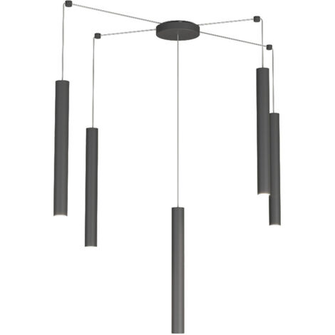 ROUND TUBE SOSPENSIONE 5 LUCI GRIGIO ANTRACITE CAVO CM.250 CON BASE 1174-S5-GA (1/4)