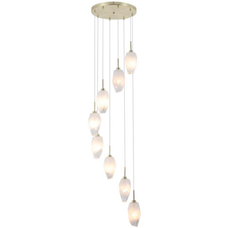 Rocky 8Lt Multi Drop Pendant, metallo ottone satinato e vetro (1/3)