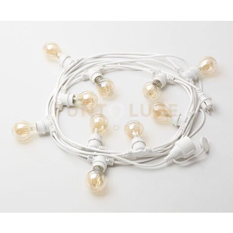 GFIB01- CATENA LUMINOSA 10 ATTACCHI PER LAMPADINE E14 PER ESTERNI IP44 5MT BIANCO