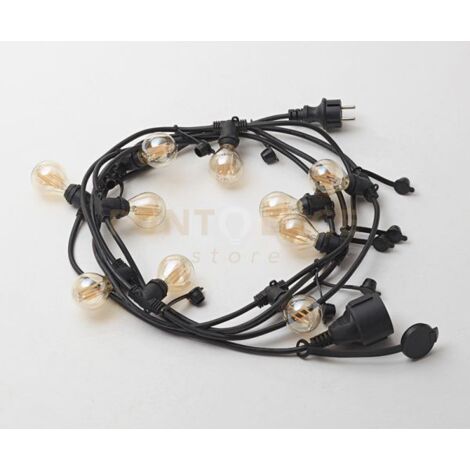 GFIN01- CATENA LUMINOSA 10 ATTACCHI PER LAMPADINE E14 PER ESTERNI IP44 5MT NERA