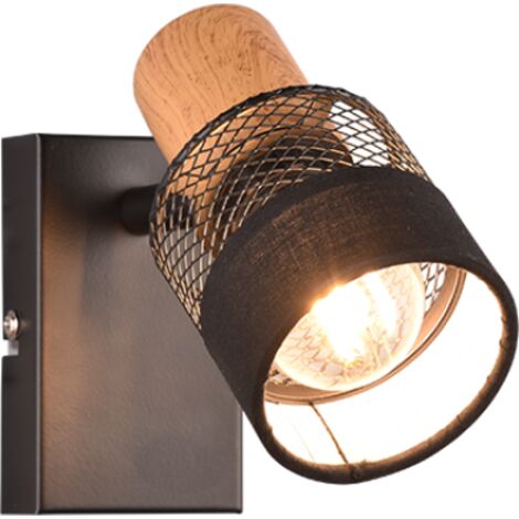 NANDINI SPOT ORIENTABILE METALLO CON DIFFUSORE CON PARALUME E LEGNO H. 14CM 1 LUCE ATTACCO E14 (1/5)