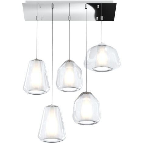 SOSPENSIONE CROMO 5 LUCI RETTANGOLARE VETRI 1X ALPHA + 2X BETA + 2X GAMMA TRASPARENTI 1176CR-S5 R ABG-TR