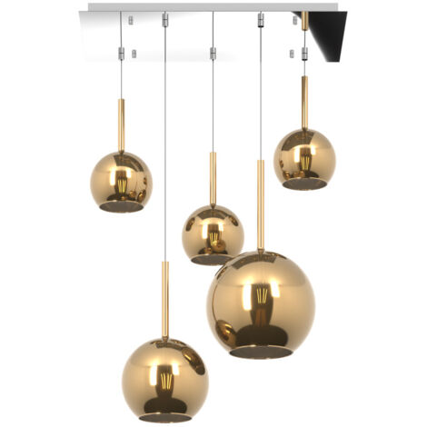 SOSP. CROMO RETTANGOLARE 5 LUCI VETRI (1 GRANDE+1 MEDIO+3 PICCOLO) TUTTI ORO 1155CR-S5 RMIX-OR (1/3)