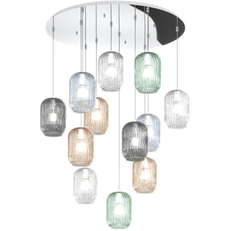 SOSPENSIONE CROMO 12 LUCI TONDA VETRI 3X TR + 3X AM + 2X FU + 2X VE + 2X BL 1181CR-S12 T-MC (1/3)