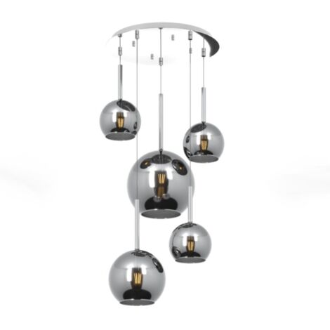 Lampadario Contemporaneo Future Metallo Cromo Vetro Mix 5 Luci E27 (1/5)