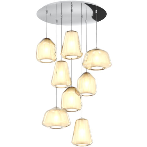 SOSPENSIONE CROMO 8 LUCI TONDA VETRI 2X ALPHA + 3X BETA + 3X GAMMA AMBRA 1176CR-S8 T ABG-AM