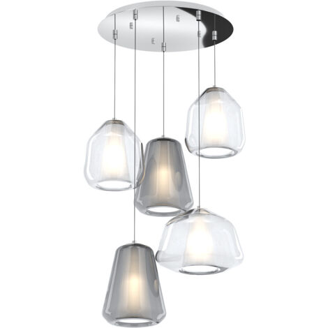 SOSPENSIONE CROMO 5 LUCI TONDA VETRI (ALPHA TR) (BETA 2X TR) (GAMMA 2X FU) 1176CR-S5 T ABG-TF