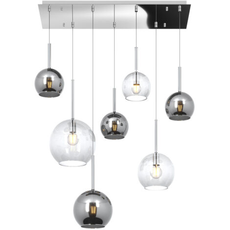SOSP. CROMO RETTANGOLARE 7 LUCI VETRI (1 GRANDE TR+1 MEDIO CR+1 MEDIO TR +4 PICCOLO (3 X CR+1 X TR)) 1155CR-S7 RMIX-TC