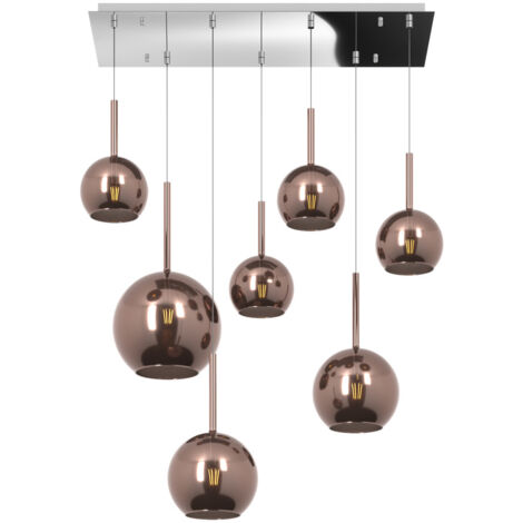 SOSP. CROMO RETTANGOLARE 7 LUCI VETRI (1 GRANDE+2 MEDIO +4 PICCOLO) TUTTI RAME 1155CR-S7 RMIX-RA (1/3)
