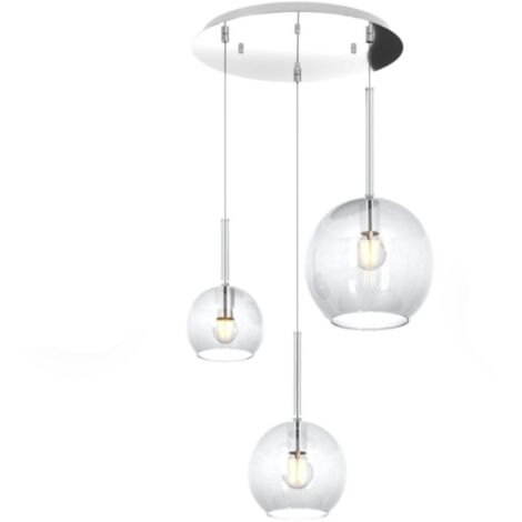 SOSP. CROMO TONDA 3 LUCI VETRI (1 GRANDE+1 MEDIO+1 PICCOLO) TUTTI TRASPARENTI 1155CR-S3 TMIX-TR (1/5)