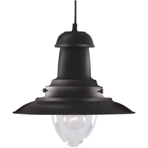 Searchlight Fisherman - Sospensione a soffitto a cupola a 1 luce nera, vetro trasparente medio, E27