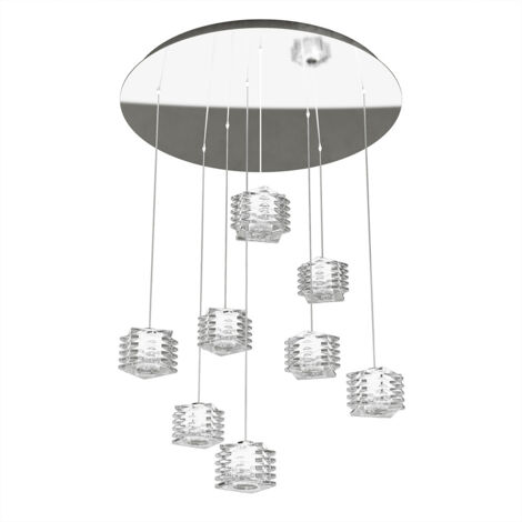 Sospensione Contemporanea Rubik Metallo Cromo Diffusore Cristallo 8 Luci G9 (1/3)