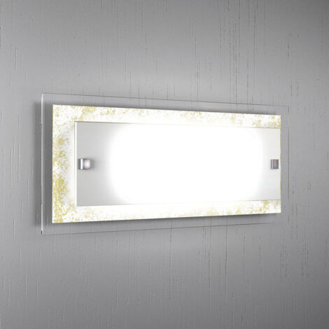 Applique Moderna Tray Metallo Bianco Vetro Foglia Oro 2 Luci E27 (1/3)
