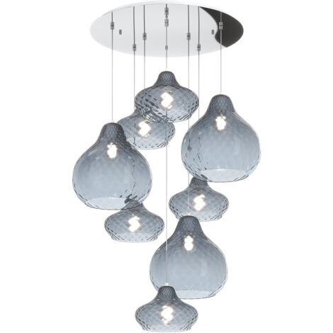Lampadario Contemporaneo Dress Metallo Cromo Vetro Blu 8 Luci E27