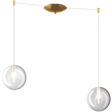 Lampadario Contemporaneo Eclipse Metallo Ottone Vetro Bianco-Trasp 2 Luci G9