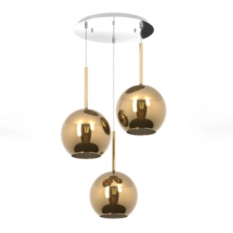 Sospensione Contemp. Rosone Tondo Future Met. Cromo Vetro Oro 3 Luci E27 D52Cm (1/5)