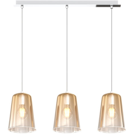 Sospensione Contemporanea Rett. Shaded Metallo Cromo Vetro Ambra 3 Luci E27 (1/3)