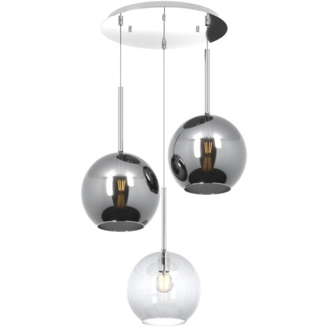 Lampadario Contemp Future Metallo Cromo Vetro Grande Trasp-Cromo 3 Luci E27
