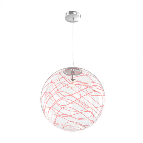 Sospensione Contemporanea Moon Metallo Cromo Vetro Rosso 1 Luce E27 D.40Cm (1/4)