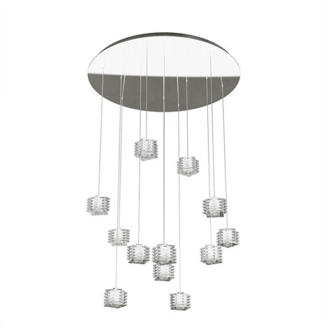Sospensione Contemporanea Rubik Metallo Cromo Diffusore Cristallo 12 Luci G9 (1/3)