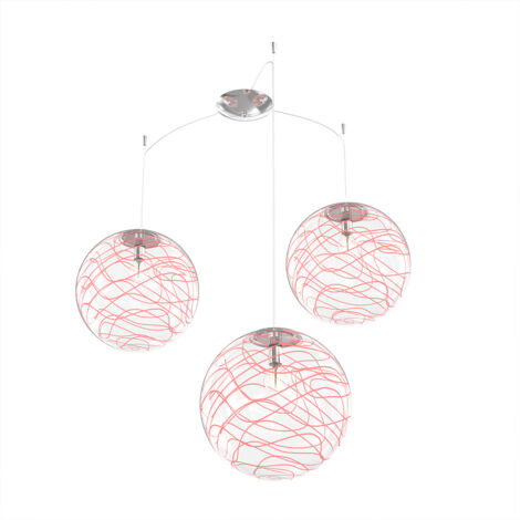 Sospensione Contemporanea Moon Metallo Cromo Vetro Rosso 3 Luci E27 D.30Cm (1/4)