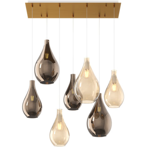 Lampadario Contemporaneo Drop 2.0 Metallo Ottone Vetro Ambra-Bronzo 7 Luci E27