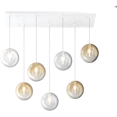 Lampadario Contemporaneo Eclipse Metallo Bianco Vetro Trasp-Ambra 7 Luci G9